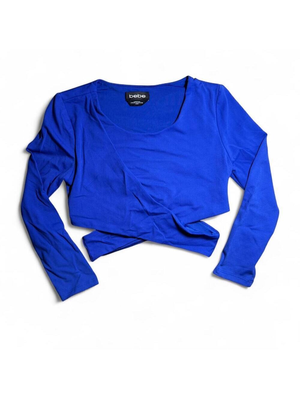 Bebe Slinky Neon Blue Y2K Clubbing Cut Out Detail Wrap Crop Top Size XS